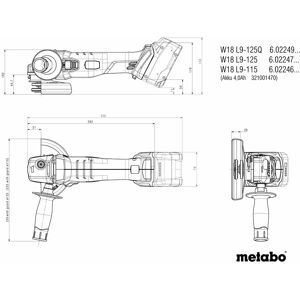 Metabo W 18 L 9-115 Angle Grinder - Battery, 115mm, 18V Metabo W 18 L 9-115 Angle Grinder - Battery, 115mm, 18V