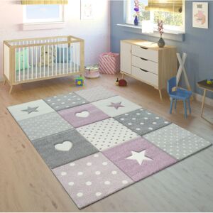PACO HOME - Alfombra Infantil Corazón Estrellas 3D Púrpura Gris 133cm PACO HOME - Alfombra Infantil Corazón Estrellas 3D Púrpura Gris 133cm