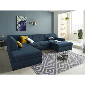 Domo Collection Topper U-Form Sofa - U-förmiges dunkelblaues Sofa mit Ottomane Domo Collection Topper U-Form Sofa - U-förmiges dunkelblaues Sofa mit Ottomane