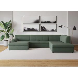 DOMO COLLECTION U-Form Couch - Chenille, Grün, Ottomane rechts DOMO COLLECTION U-Form Couch - Chenille, Grün, Ottomane rechts