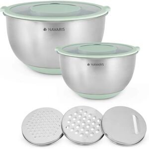 Navaris Tigelas de Aço Inoxidável - Conjunto com 2 com Tampas e Raladores Navaris Tigelas de Aço Inoxidável - Conjunto com 2 com Tampas e Raladores
