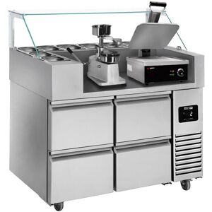 GGM Gastro - Voorbereidingstafel - 1210 mm - 4 lades - voor 9 x GN 1/6 - incl. contactgrill & hamburgermachine GGM Gastro - Voorbereidingstafel - 1210 mm - 4 lades - voor 9 x GN 1/6 - incl. contactgrill & hamburgermachine