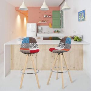 Woltu - 2 Taburetes de Bar con Respaldo, Patas de Madera Maciza, Lino Multicolor - Muebles Woltu - 2 Taburetes de Bar con Respaldo, Patas de Madera Maciza, Lino Multicolor - Muebles