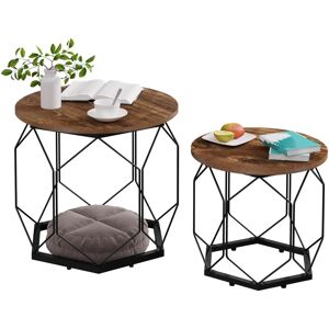 WOLTU Set of 2 Round Coffee Tables - Wooden Metal Living Room WOLTU Set of 2 Round Coffee Tables - Wooden Metal Living Room