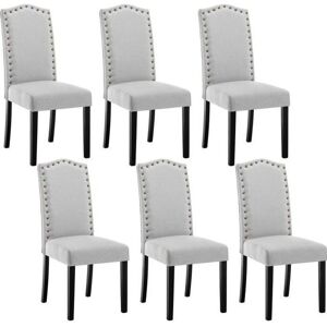 Conjunto de 6 Sillas de Comedor Grises Woltu con Patas de Madera Maciza Conjunto de 6 Sillas de Comedor Grises Woltu con Patas de Madera Maciza
