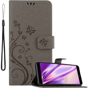 Honor Huawei Y6 2018 Blumen Grau Buchhülle mit Kartenfächern Honor Huawei Y6 2018 Blumen Grau Buchhülle mit Kartenfächern