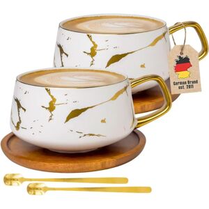 Intirilife Ceramic Mug Marble Design with Wooden Coaster - Coffee & Tea 200ml Intirilife Ceramic Mug Marble Design with Wooden Coaster - Coffee & Tea 200ml