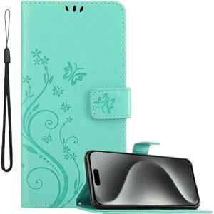 Cadorabo iPhone 16 Pro Max - Türkis - Floral - Kartenfächer Case Cadorabo iPhone 16 Pro Max - Türkis - Floral - Kartenfächer Case