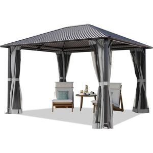 Toolport - Pavilhão de Jardim 3x3,65 m com Teto de Aço e Cortinas Cinza Toolport - Pavilhão de Jardim 3x3,65 m com Teto de Aço e Cortinas Cinza