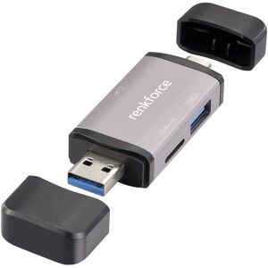Renkforce RF-CR-480 External Memory Card Reader - SD/microSD, USB-A, USB-C - Aluminium-Grey Renkforce RF-CR-480 External Memory Card Reader - SD/microSD, USB-A, USB-C - Aluminium-Grey