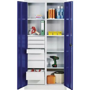 C+P Stahlschrank - 6 Regale, 8 Schubladen, Blaues Tür - Aufbewahrungsschrank C+P Stahlschrank - 6 Regale, 8 Schubladen, Blaues Tür - Aufbewahrungsschrank