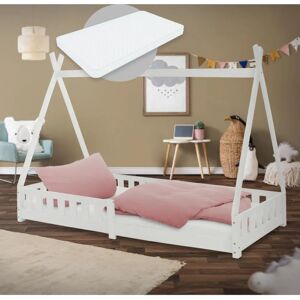 ML-DESIGN Cuna Tipi Blanca con Colchón de Espuma 90x200cm Barras de Seguridad Estructura de Madera ML-DESIGN Cuna Tipi Blanca con Colchón de Espuma 90x200cm Barras de Seguridad Estructura de Madera