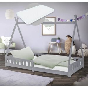 Cama Infantil ML-Design - Tipi Gris con Colchón y Protección Cama Infantil ML-Design - Tipi Gris con Colchón y Protección
