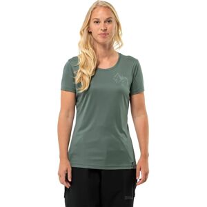 Jack Wolfskin Womens Peak Graphic Outdoor Short Sleeve T-Shirt - Hedge Green - 12 Jack Wolfskin Womens Peak Graphic Outdoor Short Sleeve T-Shirt - Hedge Green - 12