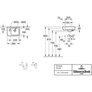 Lavabo compact O.novo de Villeroy & Boch, rectangulaire, à droite, 36x25cm, Blanc - Publicité Lavabo compact O.novo de Villeroy & Boch, rectangulaire, à droite, 36x25cm, Blanc - Publicité