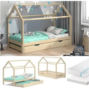Lit en forme de maison en bois Vitalispa - Pin naturel, 90x200 cm, 2 matelas - Publicité Lit en forme de maison en bois Vitalispa - Pin naturel, 90x200 cm, 2 matelas - Publicité