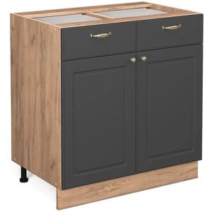 Vicco - Mueble bajo de cocina 80cm Quercia/Antracita - Estilo de campo con 2 cajones Vicco - Mueble bajo de cocina 80cm Quercia/Antracita - Estilo de campo con 2 cajones