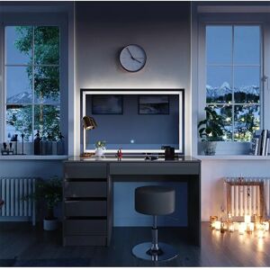 Vicco - Tocador Sherry gris alto brillo con espejo LED y taburete Vicco - Tocador Sherry gris alto brillo con espejo LED y taburete