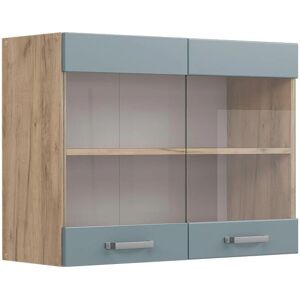 Armario de cocina con vidrio Vicco R-Line - Gris azulado/Roble dorado - 80cm Armario de cocina con vidrio Vicco R-Line - Gris azulado/Roble dorado - 80cm