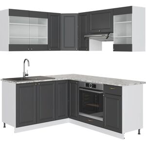 Vicco - Muebles de esquina de cocina - Antracita-Oro/Blanco - 160x190 cm - Mármol Vicco - Muebles de esquina de cocina - Antracita-Oro/Blanco - 160x190 cm - Mármol