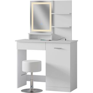 Tavolo da trucco Vicco Julia con specchio LED, caricatore QI e sgabello Tavolo da trucco Vicco Julia con specchio LED, caricatore QI e sgabello