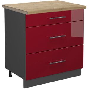 Vicco Modelo ET Roble Alto Brillo Mueble Bajo de Cocina con 3 Cajones Vicco Modelo ET Roble Alto Brillo Mueble Bajo de Cocina con 3 Cajones