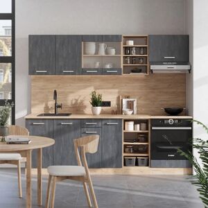 Gabinete de cocina Vicco - Hormigón negro/roble oscuro - 240cm Gabinete de cocina Vicco - Hormigón negro/roble oscuro - 240cm