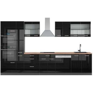 Vicco - Mueble de cocina R-Line, Negro/antracita de alto brillo, 350 cm con armario alto Vicco - Mueble de cocina R-Line, Negro/antracita de alto brillo, 350 cm con armario alto