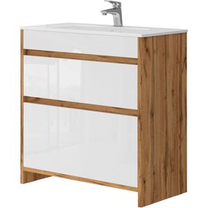 VICCO Armoire de Salle de Bain Detmold - 80cm, Chêne Doré et Blanc Brillant - Publicité VICCO Armoire de Salle de Bain Detmold - 80cm, Chêne Doré et Blanc Brillant - Publicité