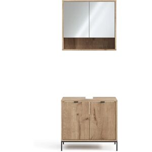 Conjunto de muebles de baño Vicco Eliza - Roble vikingo lavabo y armario con espejo Conjunto de muebles de baño Vicco Eliza - Roble vikingo lavabo y armario con espejo