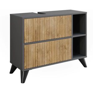 Meuble sous lavabo Vicco Leano - Anthracite/Bergeiche - 80x62 cm - Publicité Meuble sous lavabo Vicco Leano - Anthracite/Bergeiche - 80x62 cm - Publicité