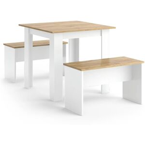 Ensemble de table à manger Vicco Sentio - Chêne blanc/doré, 80 x 80 cm, 2 bancs - Publicité Ensemble de table à manger Vicco Sentio - Chêne blanc/doré, 80 x 80 cm, 2 bancs - Publicité