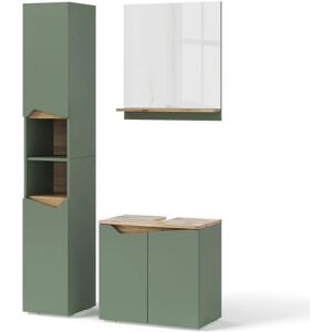 Vicco - Conjunto de muebles de baño Marelle - Verde/Artesano - 3 partes Vicco - Conjunto de muebles de baño Marelle - Verde/Artesano - 3 partes