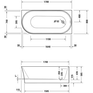 Duravit DuraSenja Badewanne, Weiß, Ecke rechts, 1700x800mm Duravit DuraSenja Badewanne, Weiß, Ecke rechts, 1700x800mm