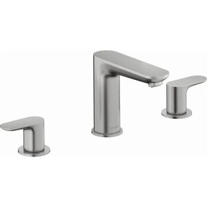 Duravit Wave Faucet - 3-Hole, Brushed Stainless Steel, 129mm Projection - Bathroom Sink Tap Duravit Wave Faucet - 3-Hole, Brushed Stainless Steel, 129mm Projection - Bathroom Sink Tap