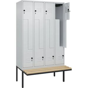 C+P Hellgraue Schließfach mit Sitzbank - 4 Fächer, 1200mm C+P Hellgraue Schließfach mit Sitzbank - 4 Fächer, 1200mm