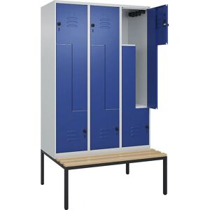 C+P Schließfach Z Classic PLUS mit Bank, 3 Fächer, Hellgrau / Genciana Blau - Schließfachtyp C+P Schließfach Z Classic PLUS mit Bank, 3 Fächer, Hellgrau / Genciana Blau - Schließfachtyp
