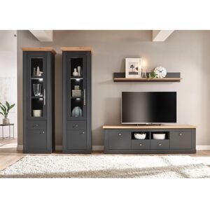 Home Affaire Westminster Dunkelgraue Holz-Wohnwand mit Eichen-Dekor Home Affaire Westminster Dunkelgraue Holz-Wohnwand mit Eichen-Dekor