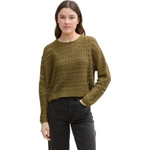 TOM TAILOR DENIM Relaxed Fit Groene Trui - Brei met Oogjespatroon TOM TAILOR DENIM Relaxed Fit Groene Trui - Brei met Oogjespatroon