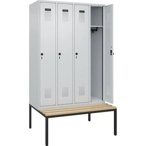 Locker Evolo PLUS Kaiserkraft avec Banc - 4 Sections, Gris Clair Locker Evolo PLUS Kaiserkraft avec Banc - 4 Sections, Gris Clair
