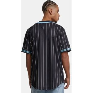 Karl Kani Schwarzes Star Logo Pinstripe Baseball-Shirt Karl Kani Schwarzes Star Logo Pinstripe Baseball-Shirt