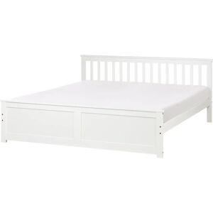 Beliani Pine Wood Minimalist Bed - 180x200cm - White Beliani Pine Wood Minimalist Bed - 180x200cm - White