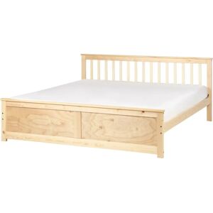 Beliani Olendon Pine Wood Bed - Spacious Scandinavian Minimalist Style Beliani Olendon Pine Wood Bed - Spacious Scandinavian Minimalist Style