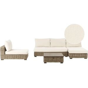 Beliani - Garden Corner Set - 4-Seater Rattan with Caoba Wood & Cushions Beliani - Garden Corner Set - 4-Seater Rattan with Caoba Wood & Cushions
