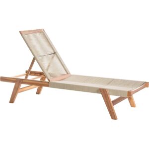 Beliani - Reclining Lounge Chair - Beige - Outdoor Patio Pool Wooden Acacia Beliani - Reclining Lounge Chair - Beige - Outdoor Patio Pool Wooden Acacia