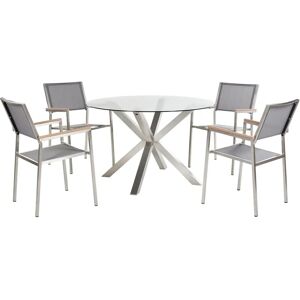 BELIANI Garden Set - Stainless Steel Table and Chairs for 4 BELIANI Garden Set - Stainless Steel Table and Chairs for 4