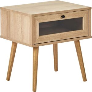 Beliani Light Wood Nightstand with Glass Top - Nightstand Beliani Light Wood Nightstand with Glass Top - Nightstand