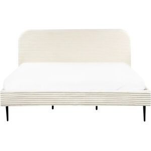 Beliani Bed with Velour Upholstery 180x200cm White Cream - Bed Beliani Bed with Velour Upholstery 180x200cm White Cream - Bed