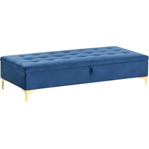 Beliani Aberdeen Blue Velvet Rectangular Footstool with Storage Beliani Aberdeen Blue Velvet Rectangular Footstool with Storage