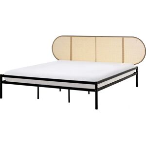 Beliani Boulin Modern Iron Bed with Synthetic Rattan Headboard - Bed Beliani Boulin Modern Iron Bed with Synthetic Rattan Headboard - Bed
